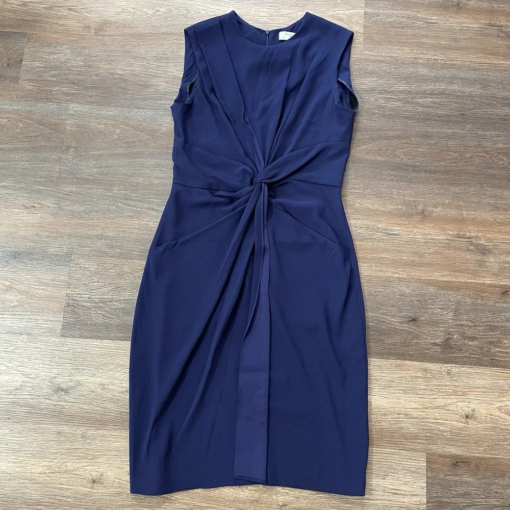 MM.LaFleur Taylor Dress 12 Indigo Knot Front Sheath Sleeveless Career Work